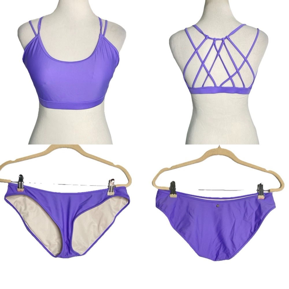 Fabletics  Purple‎ 2 Piece Bikini Swimsuit Athletic Strappy Large